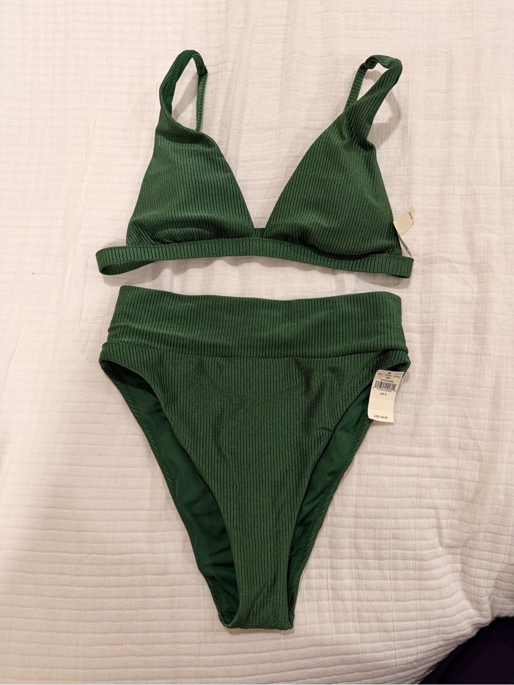 aerie Green Ribbed High-Waist Bikini Set